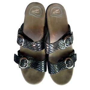 Dansko Women's Sophie Python Black Leather Casual Heeled Sandal